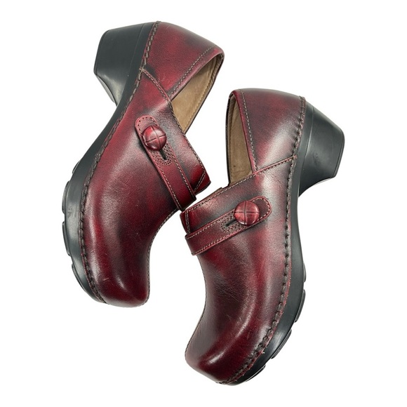 Dansko Women's Burgundy Leather Solstice Cordovan Maroon Clogs Size 7.5-8 - Picture 3 of 9